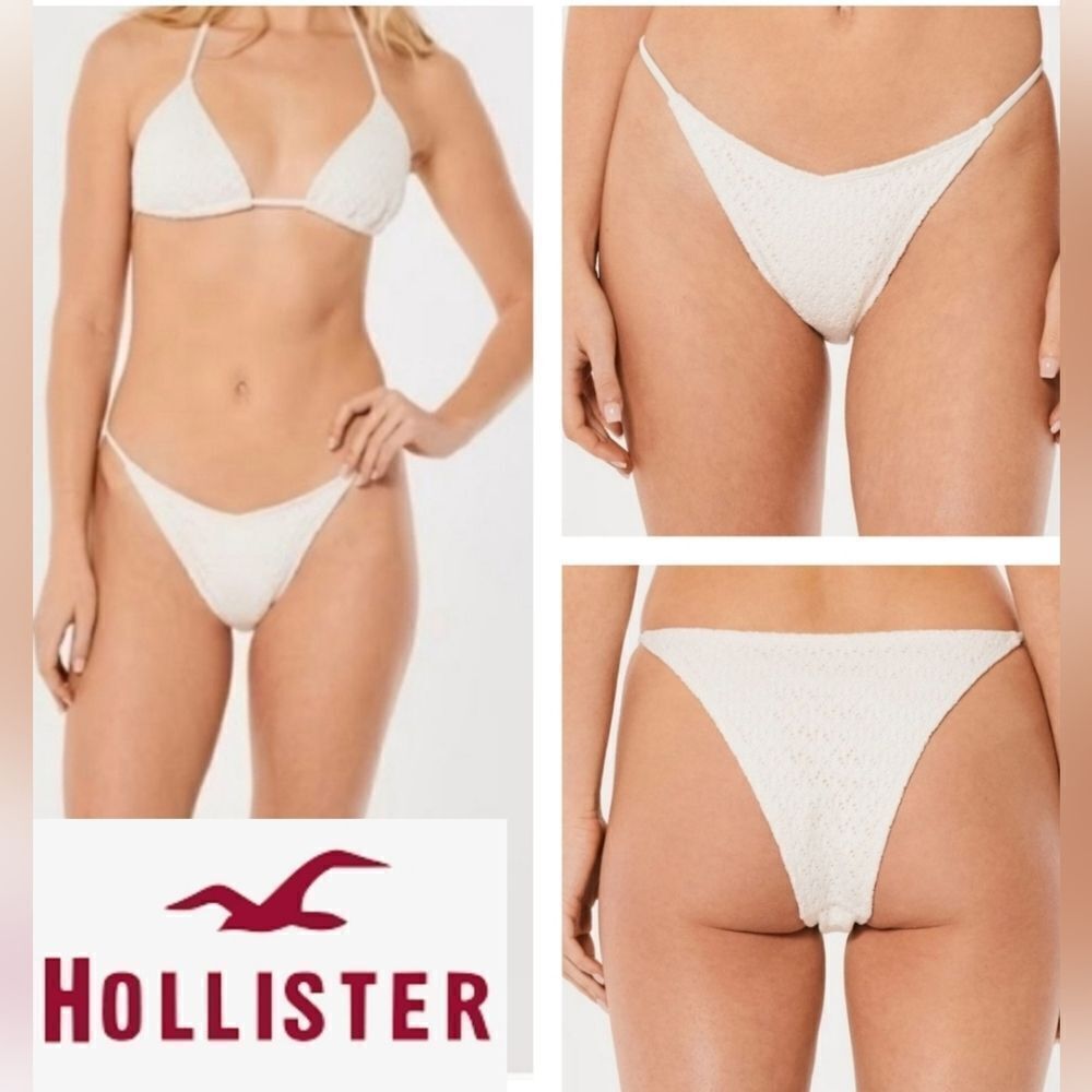 Hollister Crochet Off White High Leg Cheeky Bikini Bottom - Picture 16 of 16